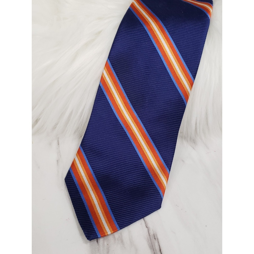 NEW Brooks Brothers Neck Tie USA‎ Made Silk Striped Blue Orange Retro